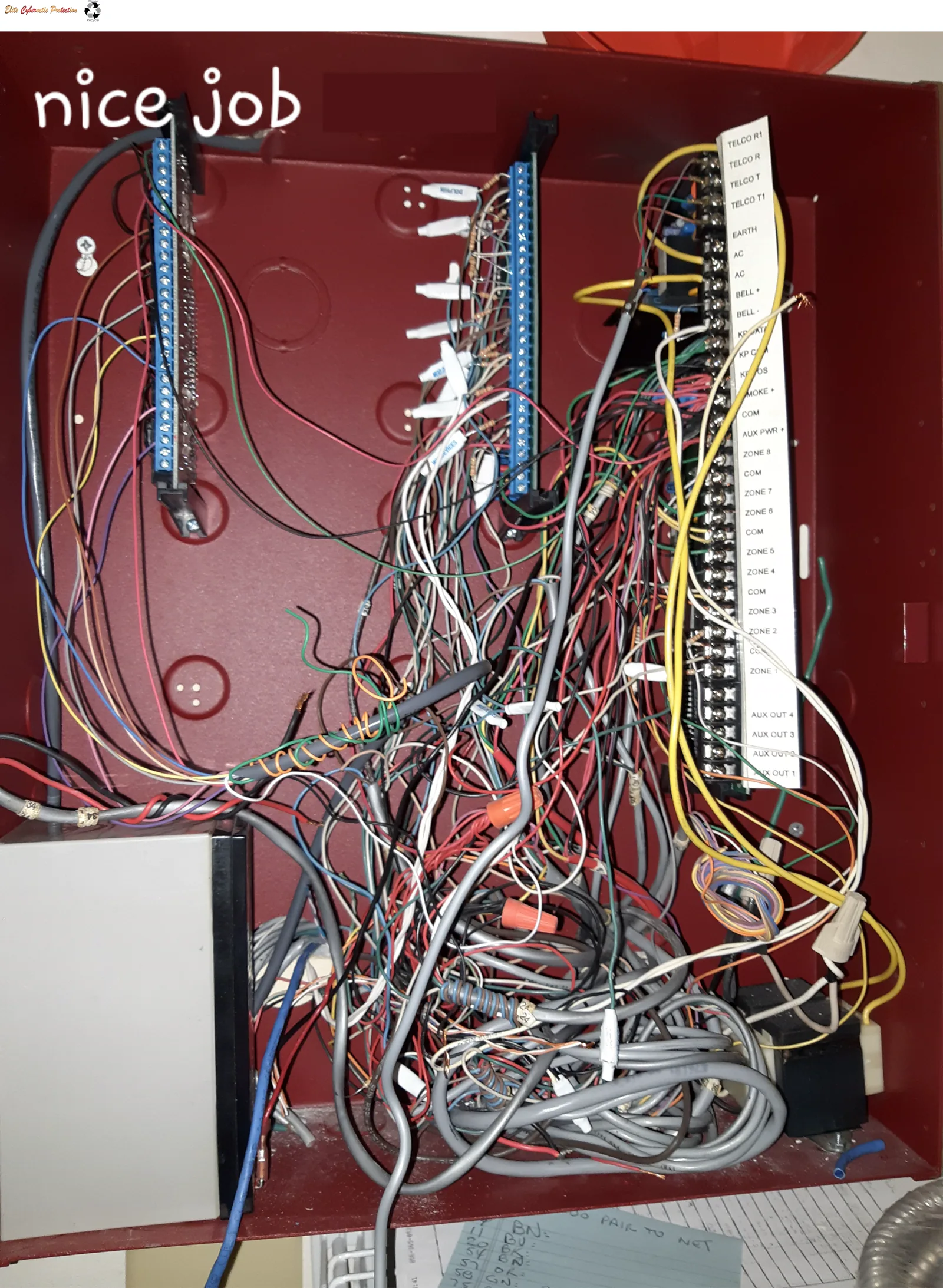A densely tangled low-voltage panel