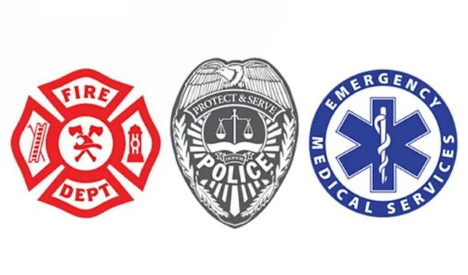 Fire, police, medical, and 911 emergency service emblems
